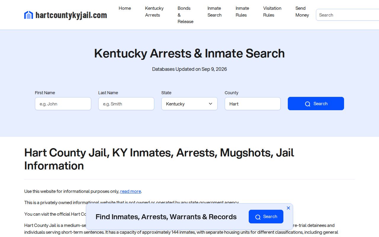 Hart County Jail recent arrest roster access state