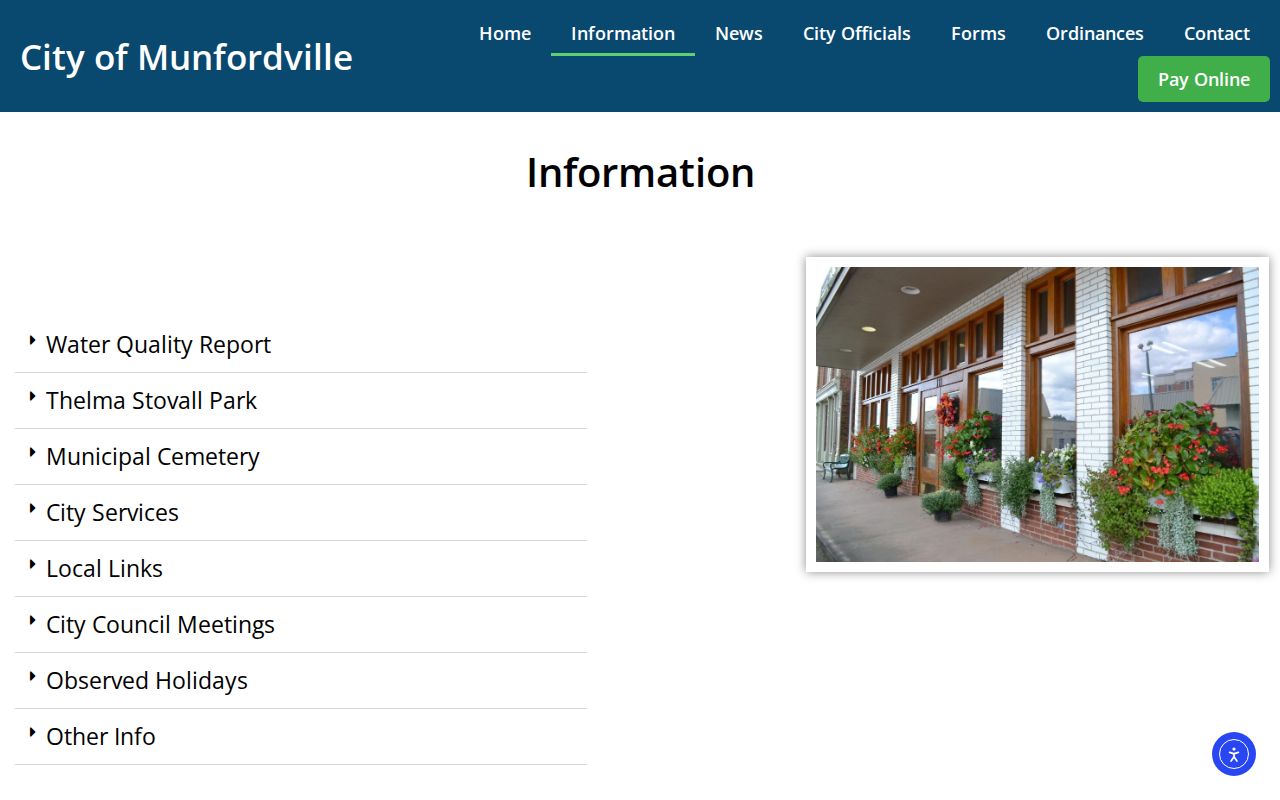 Official Munfordville information page listing local police, jail, sheriff, dispatch, and court contacts