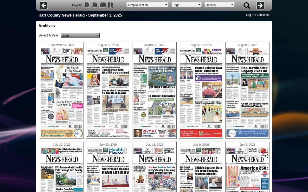 Hart County News-Herald weekly newspaper archive interface